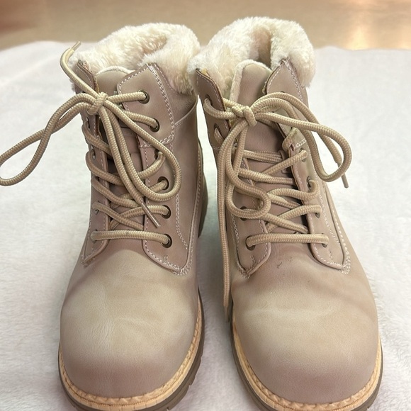 ANJOUFEMME Work Hiking Boots Women Outdoor Ankle Boots Light Khaki Size 8 - Picture 4 of 11